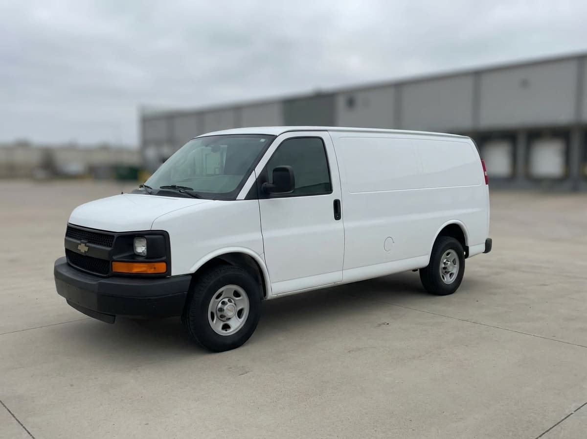 Unbranded white cargo van parked on a clean lot